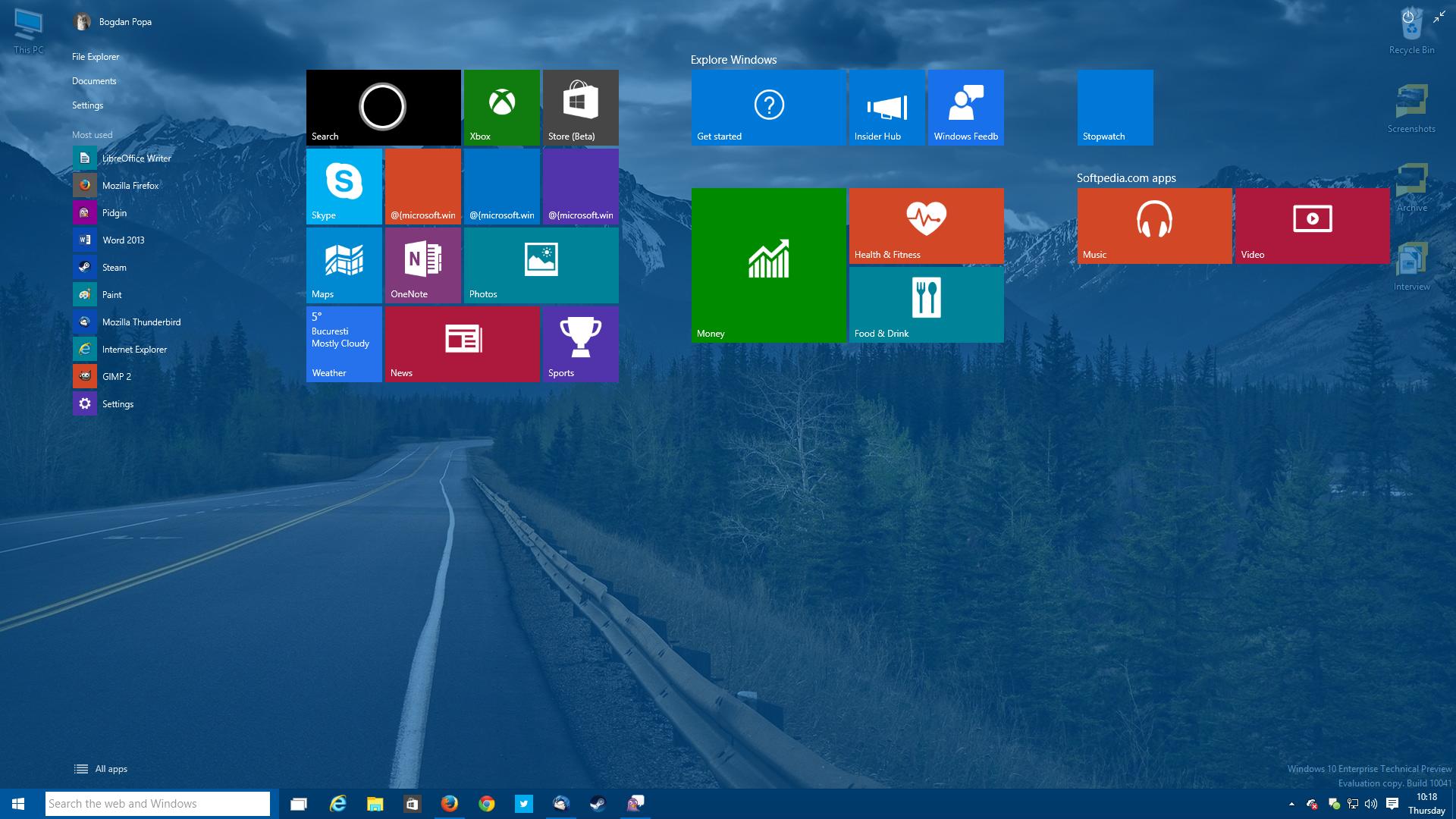 Вид рабочего стола Windows 10