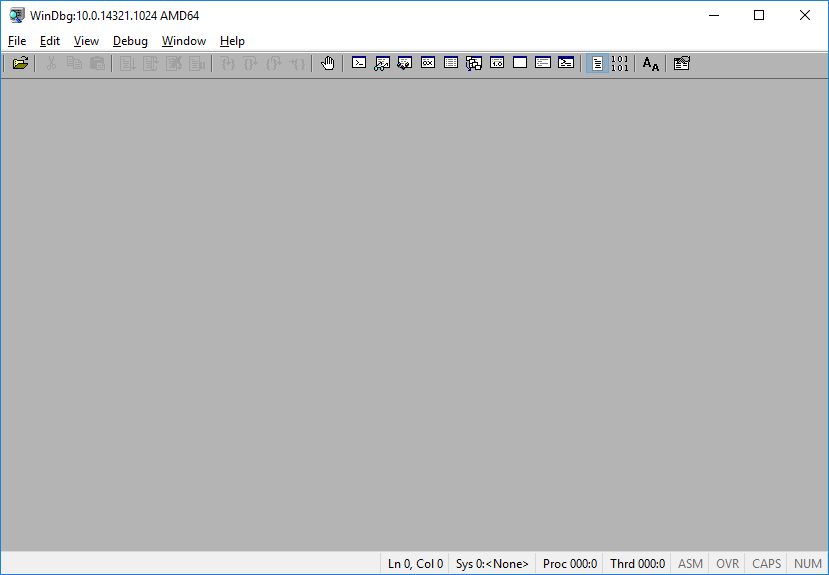 WINDBG. WINDBG Windows 10. Библиотека символов WINDBG. Пустой экран отладки.