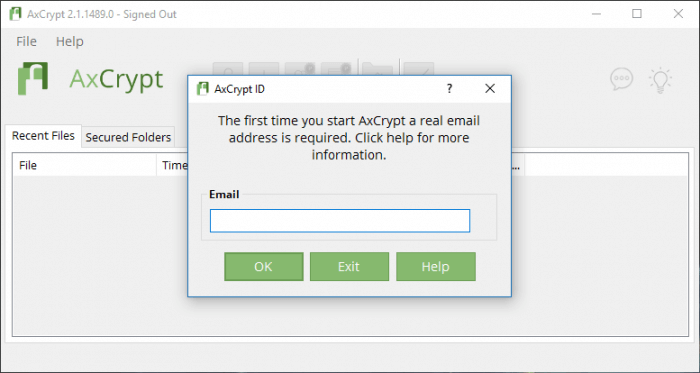 Ввод E-mail AxCrypt