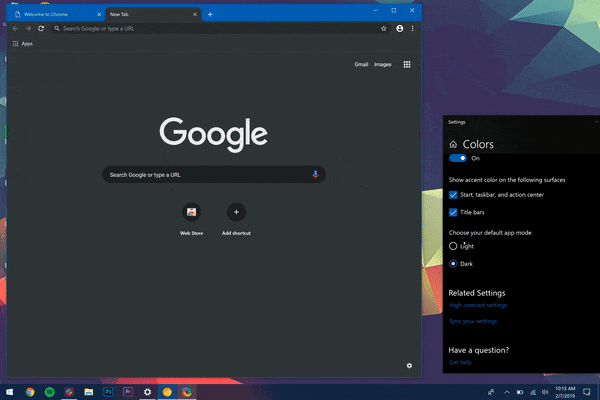 Темный режим Windows 10 включает Dark Theme в Chrome