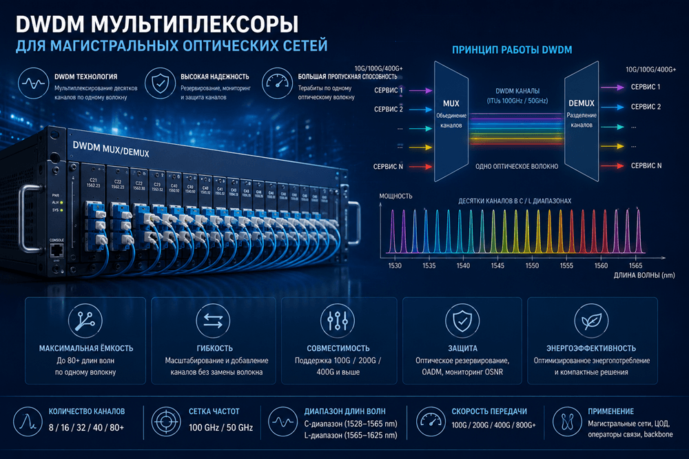 DWDM мультиплексоры для магистральных оптических сетей