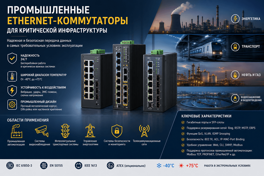Промышленные Ethernet-коммутаторы для критической инфраструктуры