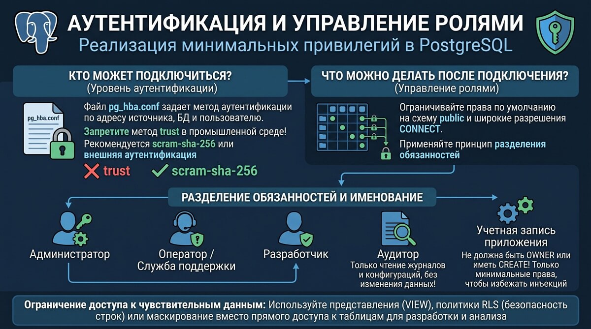 Аутентификация и управление ролями: реализация минимальных привилегий в PostgreSQL